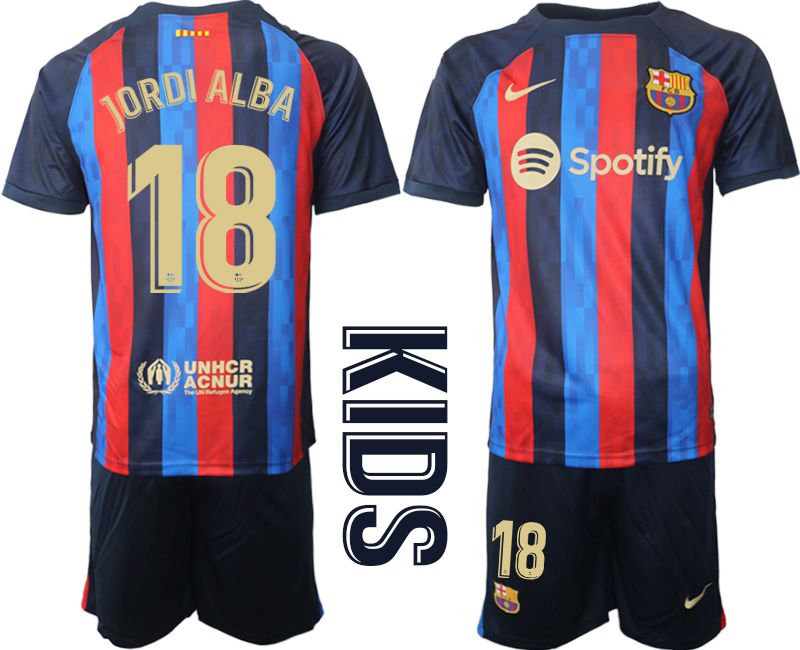 Youth 2022-2023 Club Barcelona home blue #18 Soccer Jersey->youth soccer jersey->Youth Jersey